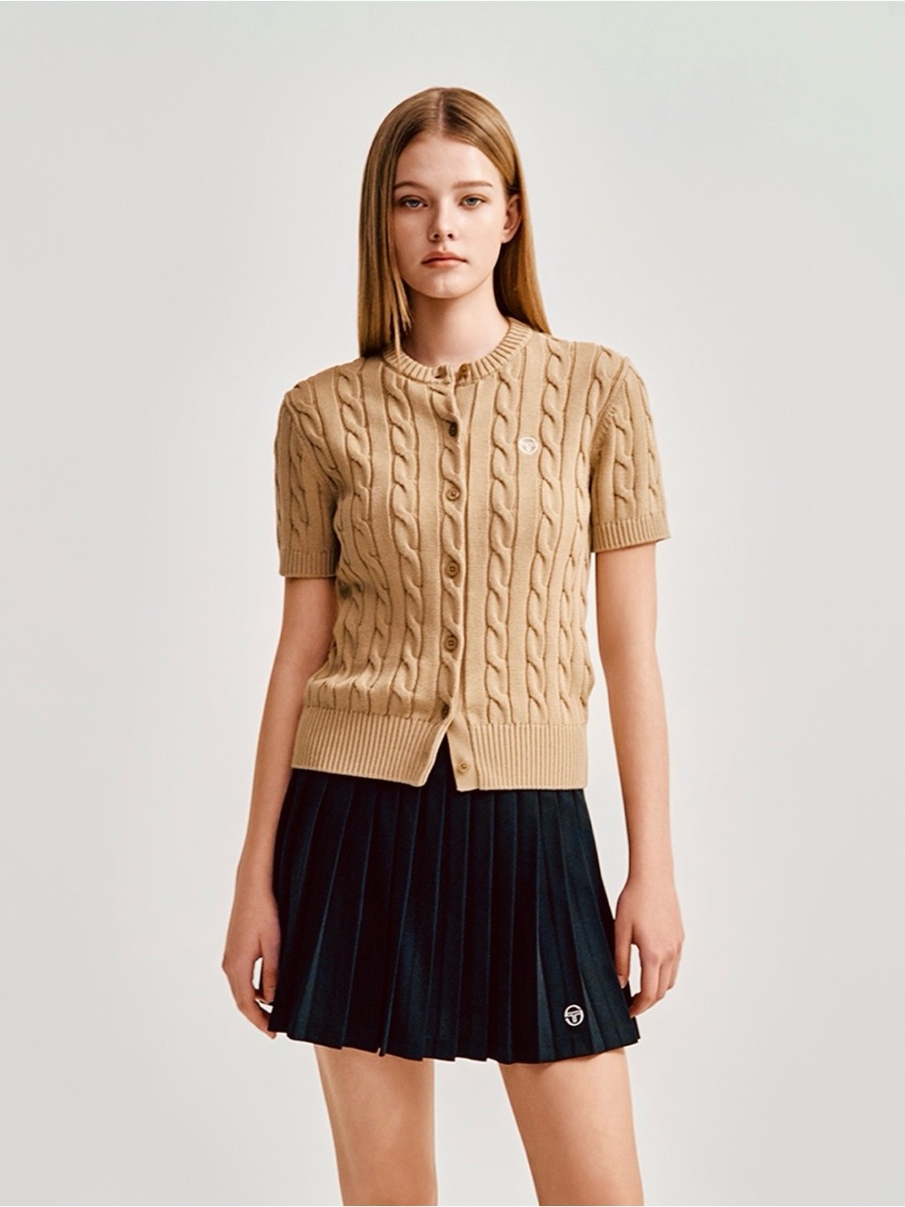 NWT Polo Ralph Lauren Cable Knit Button Short Sleeve Cardigan Sweater Camel Tan